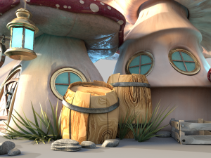Mushroomhouse subdivision and low poly Model 3D