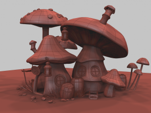 Mushroomhouse subdivision and low poly Model 3D
