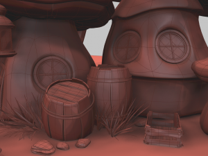 Mushroomhouse subdivision and low poly Model 3D