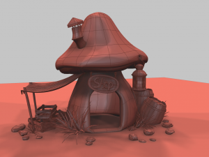 Mushroomhouse subdivision and low poly Model 3D