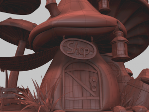 Mushroomhouse subdivision and low poly Model 3D