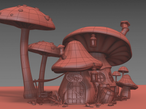 Mushroomhouse subdivision and low poly Model 3D
