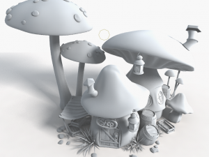 Mushroomhouse subdivision and low poly Model 3D