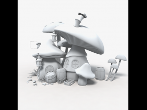 Mushroomhouse subdivision and low poly Model 3D