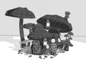 Mushroomhouse subdivision and low poly Model 3D