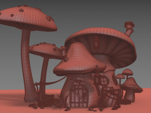 Mushroomhouse subdivision and low poly Model 3D