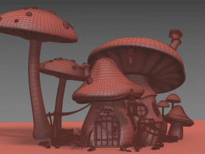 Mushroomhouse subdivision and low poly 3D Model