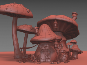 Mushroomhouse subdivision and low poly Model 3D
