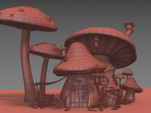 Mushroomhouse subdivision and low poly Model 3D