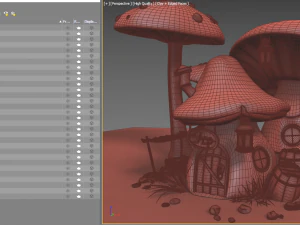 Mushroomhouse subdivision and low poly 3D Model