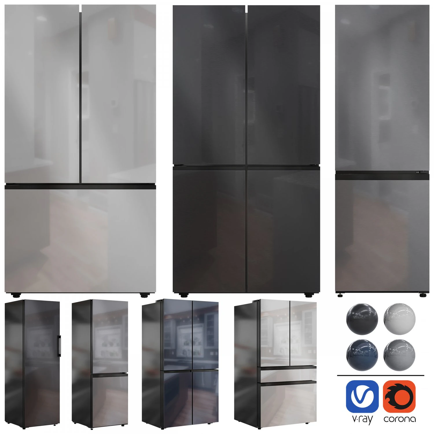Samsung Refrigerator Set01 3D Model .c4d .max .obj .3ds .fbx .stl .blend