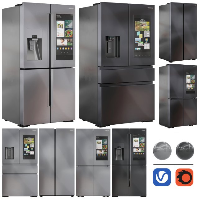 Samsung Refrigerator Set02 3D Model .c4d .max .obj .3ds .fbx .stl .blend 