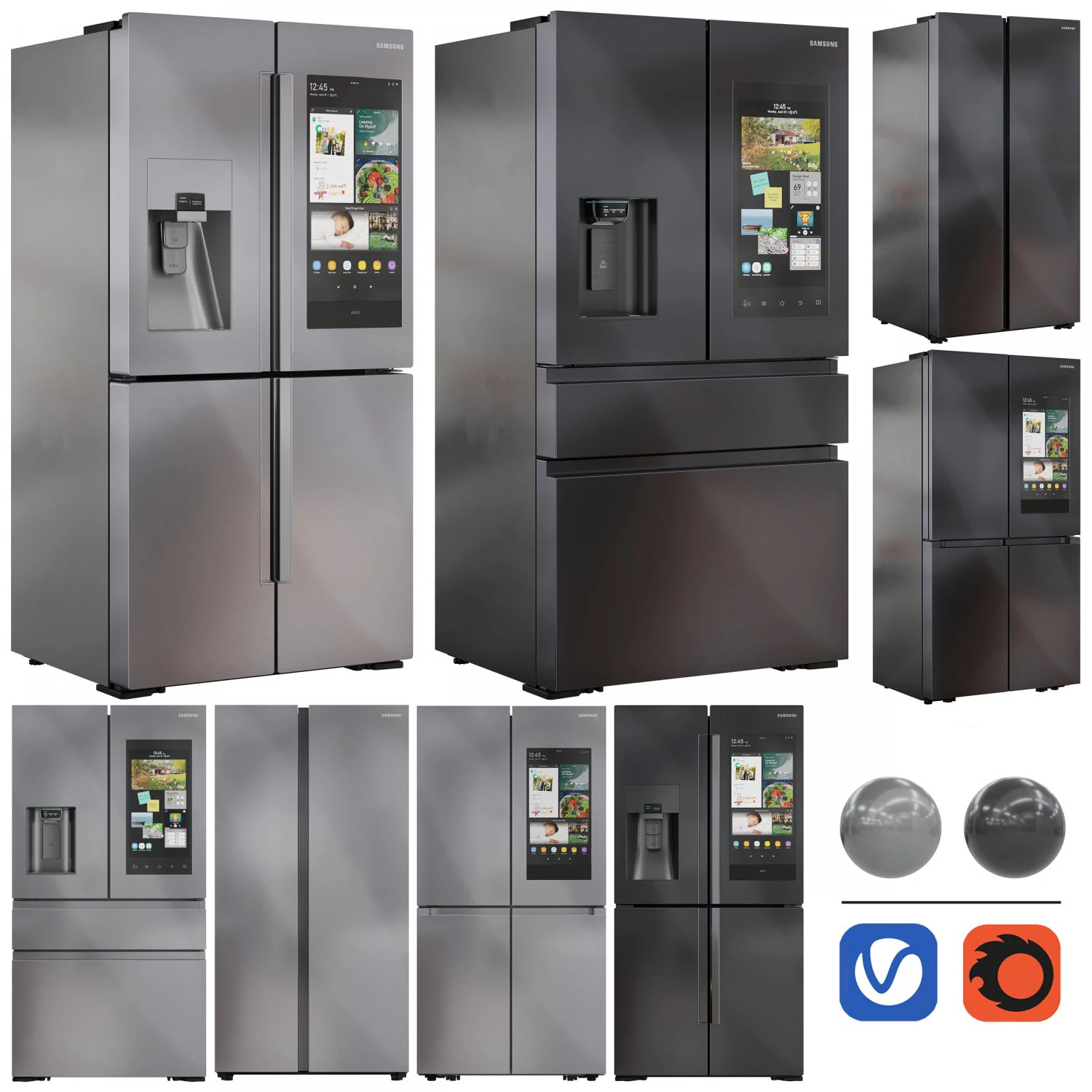 Samsung Refrigerator Set02 3D Model .c4d .max .obj .3ds .fbx .stl .blend