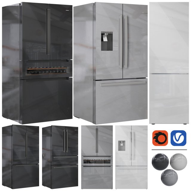 Bosch Refrigerators Set01 3D Model .c4d .max .obj .3ds .fbx .stl .blend 