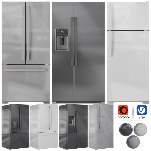 GE Refrigerator Set01 3D Model .c4d .max .obj .3ds .fbx .stl .blend 