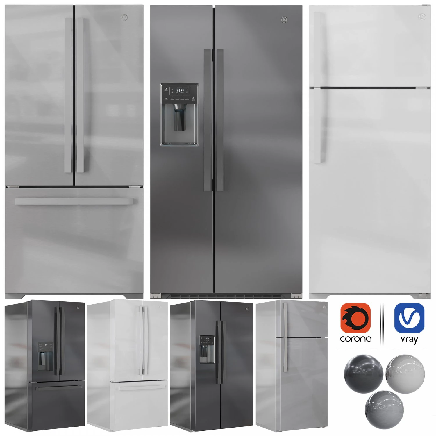 GE Refrigerator Set01 3D Model .c4d .max .obj .3ds .fbx .stl .blend