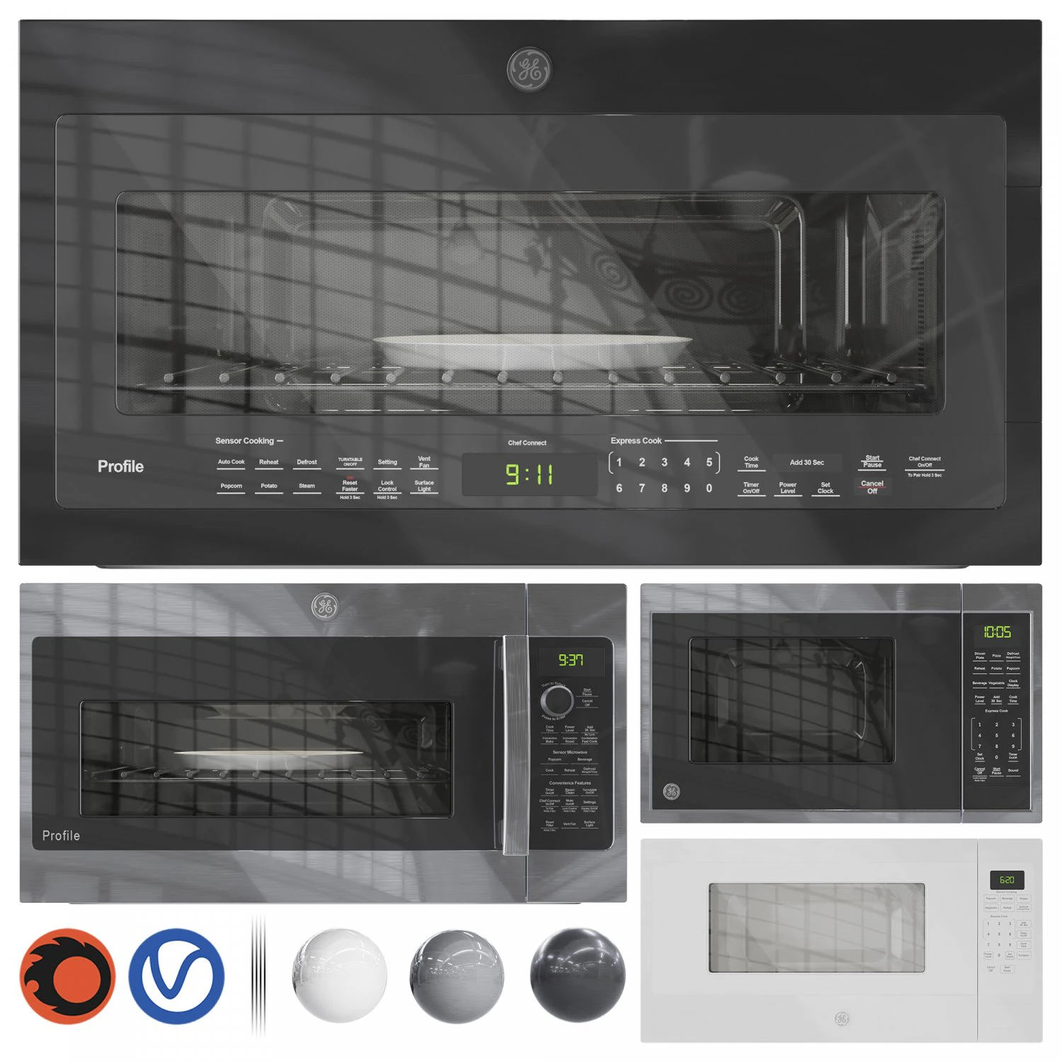 GE Microwave Set 01 3D Model .c4d .max .obj .3ds .fbx .stl .blend 