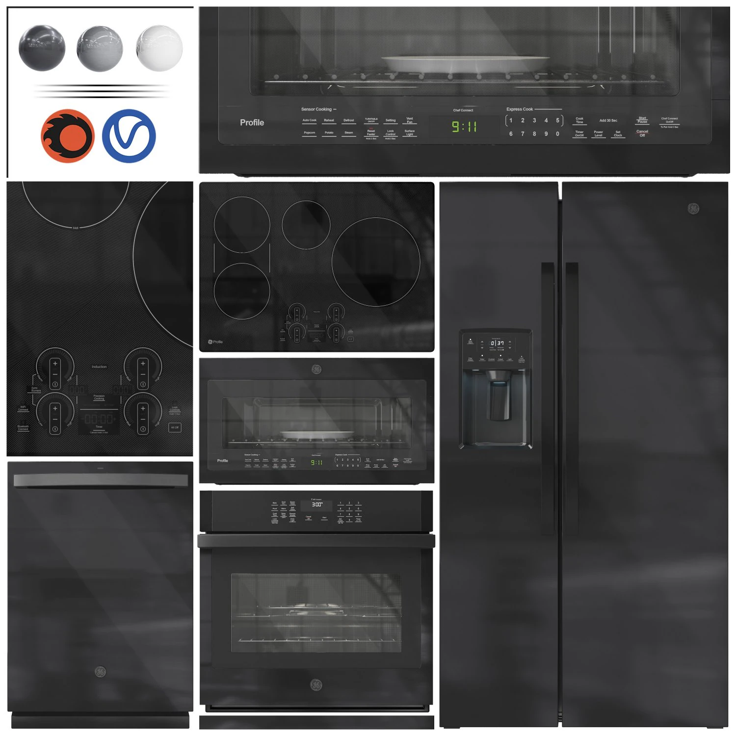 GE Appliance Collection Set 01 3D Model .c4d .max .obj .3ds .fbx .stl .blend 