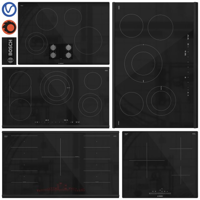 Bosch Induction Electric Hob Set 01 3D Model .c4d .max .obj .3ds .fbx .stl .blend 