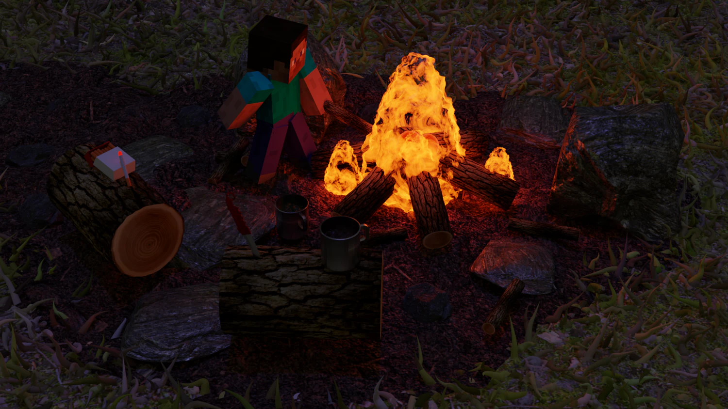 This is a floating island in the style of Minecraft With a simple character 3D Model .c4d .max .obj .3ds .fbx .stl .blend