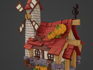 Hand paint low poly mill 3D 模型