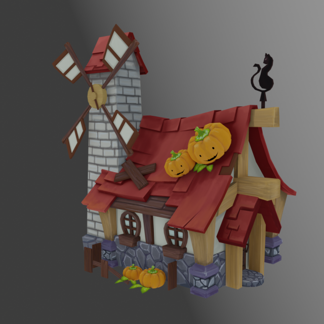 Hand paint low poly mill 3D 模型 .c4d .max .obj .3ds .fbx .stl .blend 