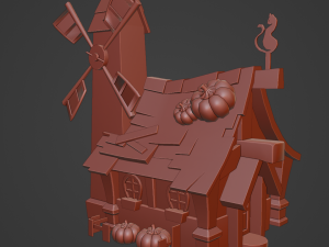 Hand paint low poly mill 3D 模型