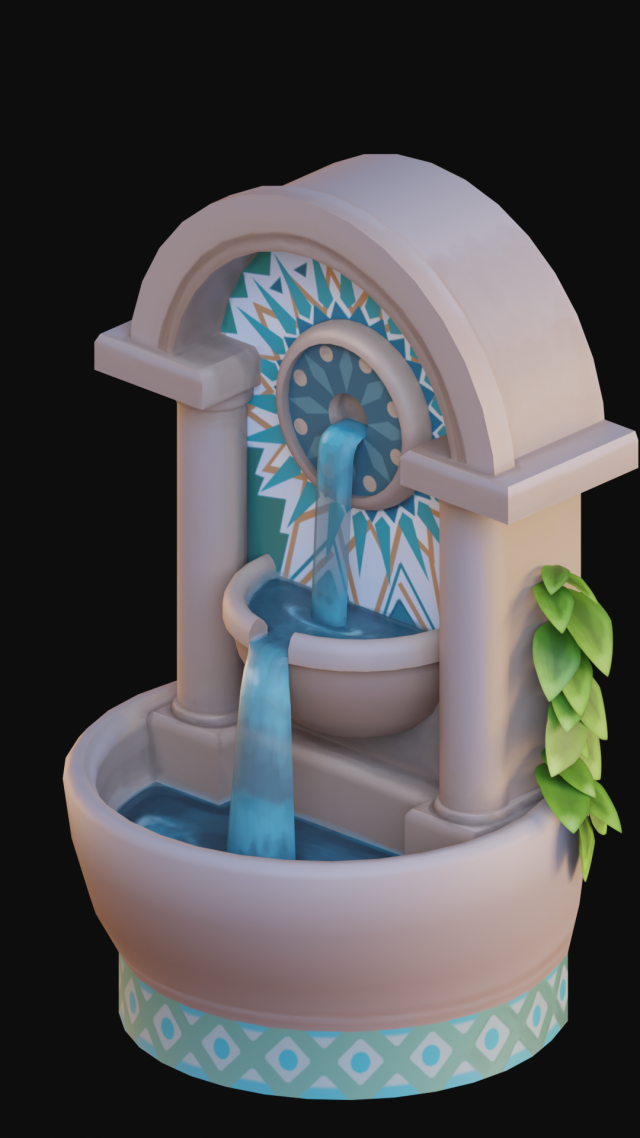 Gamedeve environment low poly handpainting fountain Modelo 3D .c4d .max .obj .3ds .fbx .stl .blend 