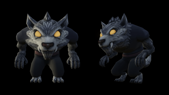 Low poly anthropomorphic wolf with fur Model 3D .c4d .max .obj .3ds .fbx .stl .blend 