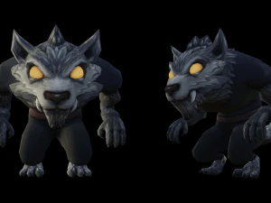 Low-poly-anthropomorpher Wolf mit Fell 3D Modell