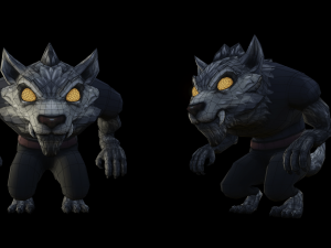 Low poly anthropomorphic wolf with fur Model 3D