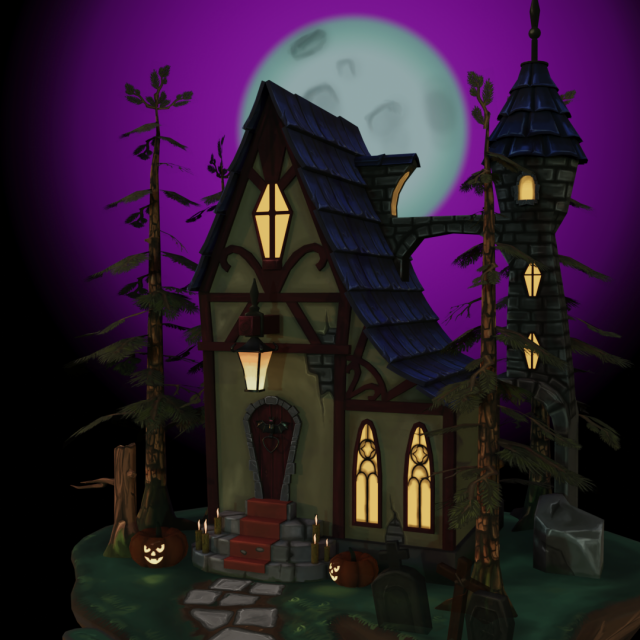 Hand paint gothic castle 3D Model .c4d .max .obj .3ds .fbx .stl .blend 