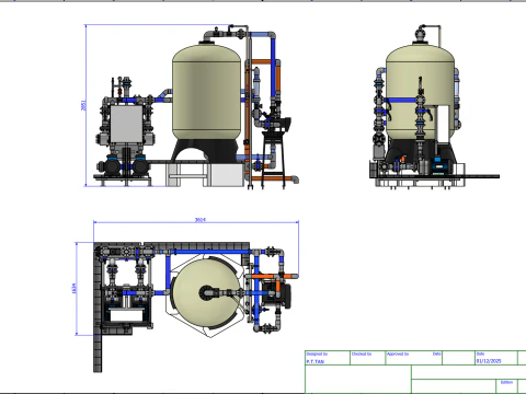 Sistema de filtro de areia industrial AutoValve de 15 m3-h Modelo 3D