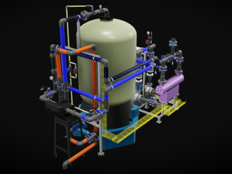 15 m3-h 工业 AutoValve 砂滤系统 3D 模型