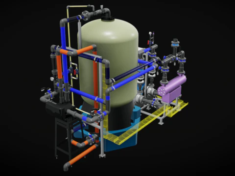 Sistema de filtro de areia industrial AutoValve de 15 m3-h Modelo 3D