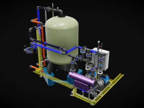 Sistema de filtro de areia industrial AutoValve de 15 m3-h Modelo 3D