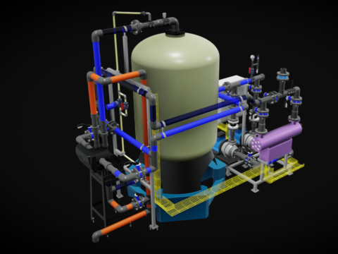 15 m3-h 工业 AutoValve 砂滤系统 3D 模型