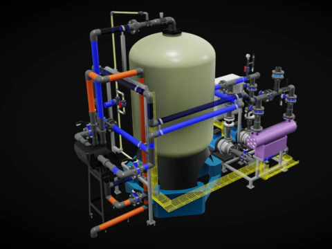 Sistema de filtro de areia industrial AutoValve de 15 m3-h Modelo 3D