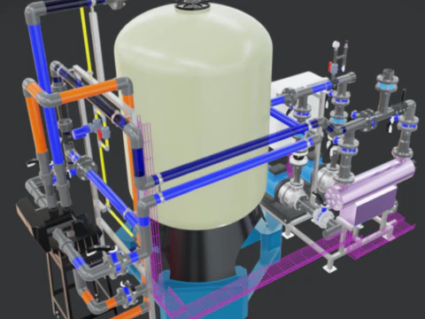 Sistema de filtro de areia industrial AutoValve de 15 m3-h Modelo 3D