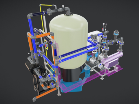 15 m3-h 工业 AutoValve 砂滤系统 3D 模型