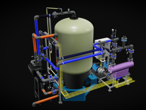 15 m3-h 工业 AutoValve 砂滤系统 3D 模型