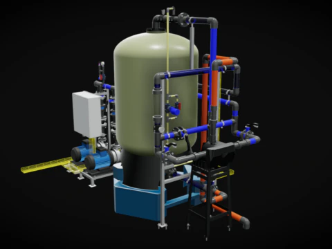 Sistema de filtro de areia industrial AutoValve de 15 m3-h Modelo 3D