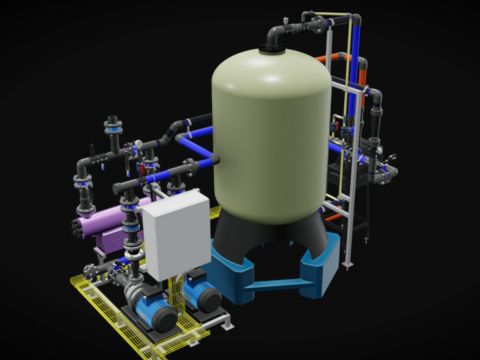 15 m3-h 工业 AutoValve 砂滤系统 3D 模型