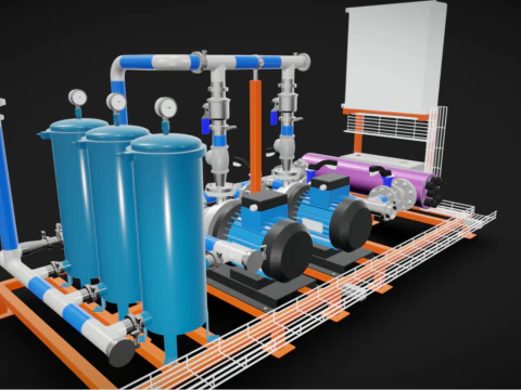 10m3h工業用水フィルターシステム 3Dモデル