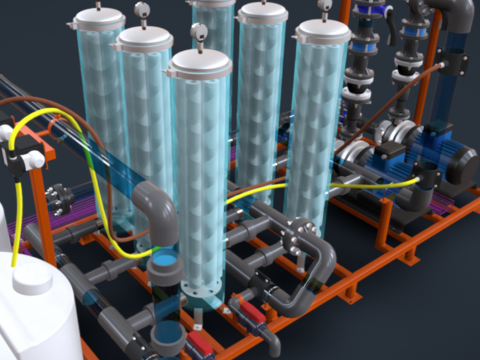15m3h 2 级精细过滤器，带化学剂量 3D 模型