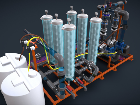 15m3h 2 级精细过滤器，带化学剂量 3D 模型