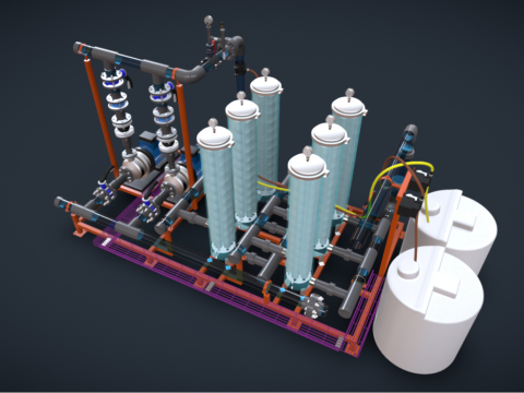 15m3h 2 级精细过滤器，带化学剂量 3D 模型
