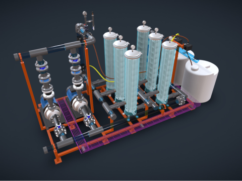15m3h 2 级精细过滤器，带化学剂量 3D 模型