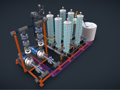 15m3h 2 级精细过滤器，带化学剂量 3D 模型