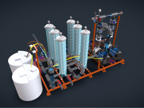 15m3h 2 级精细过滤器，带化学剂量 3D 模型